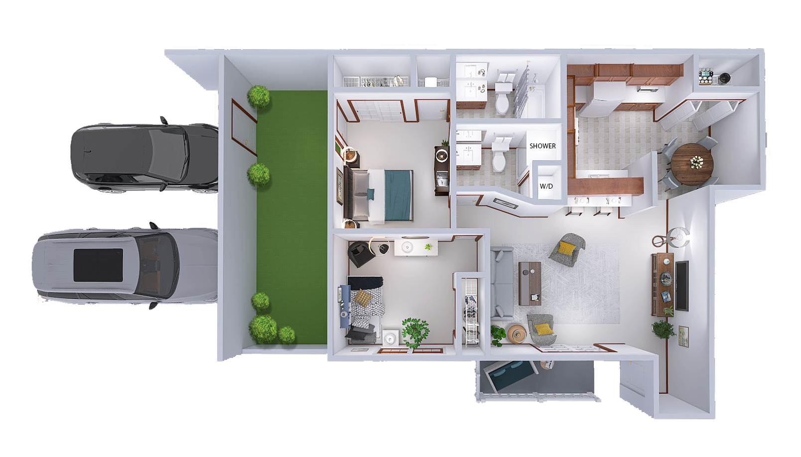 Floor plan for 2 beds, 2 baths, 1059 sqft